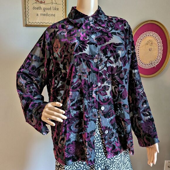 NWT Liz Claiborne Blouse Floral Velvet Burnout Whimsigoth Plus Size 1XP - Picture 2 of 10